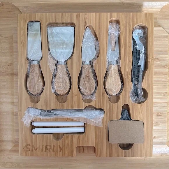 SMiRLY Premium Bamboo Cheese Board Charcuterie and Serving Tray Set with Cutlery - Picture 8 of 9